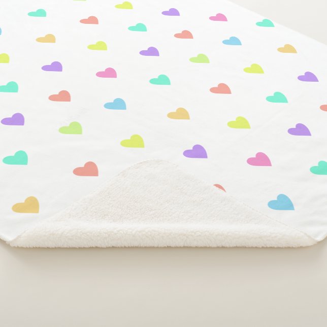 Niedliches Pastel-Regenbogen-Herzmuster Sherpadecke (3/4)