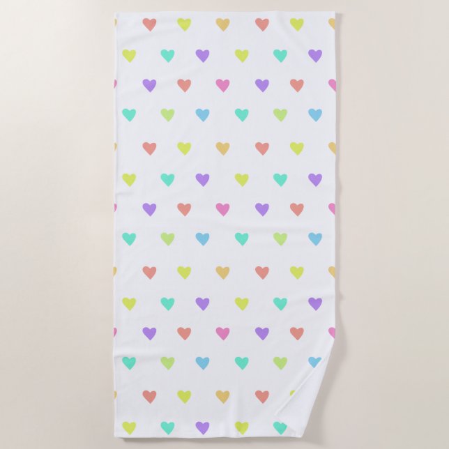 Niedliches Pastel-Regenbogen-Herzmuster Strandtuch (Vorderseite)