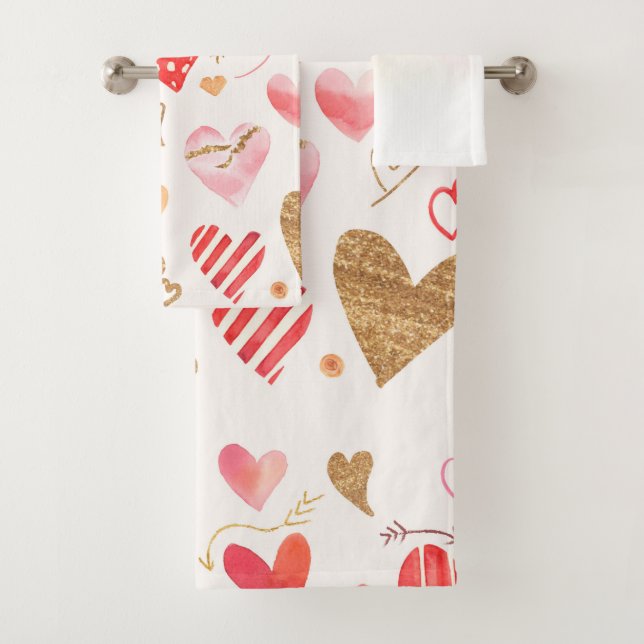 Niedliches Pastell Herz Muster Badetuch Set (Insitu)