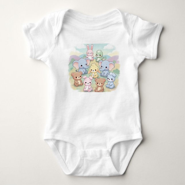 Niedliches Pastell-Kinderzimmer Tiersammlung Baby Strampler (Vorderseite)