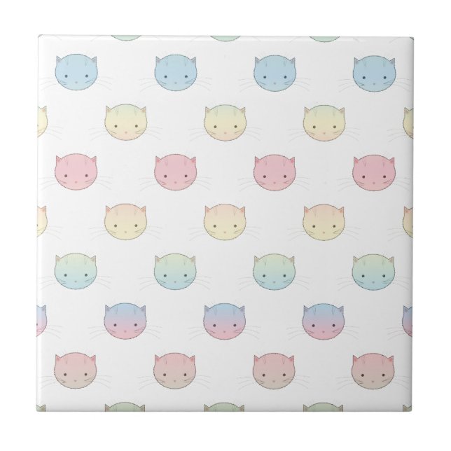 Niedliches Pastell Kitty Cat Faces Muster Fliese (Vorderseite)