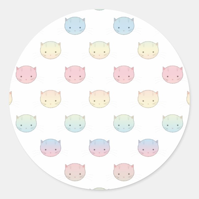Niedliches Pastell Kitty Cat Faces Muster Runder Aufkleber (Vorderseite)