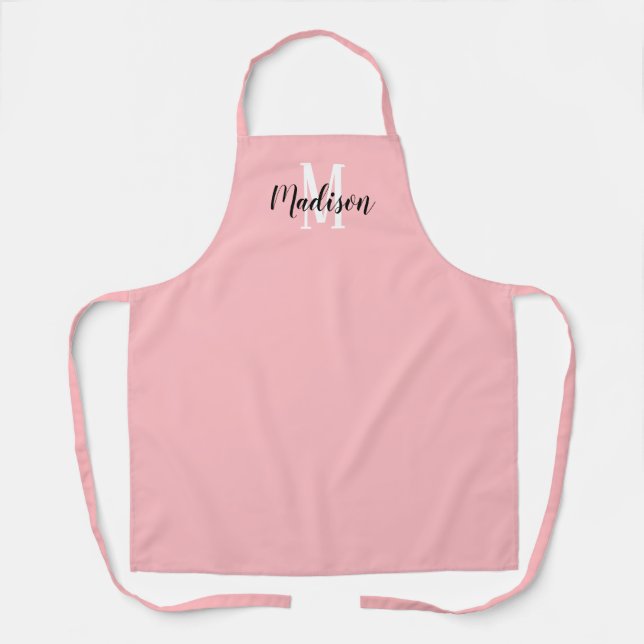 Niedliches Pastell-Pink-Script Monogramm Personali Schürze (Vorderseite)