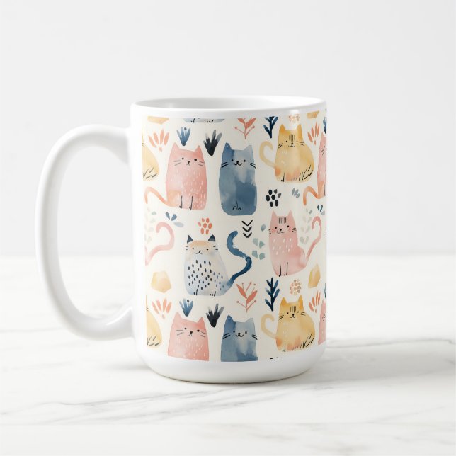Niedliches Pastellkatzenmuster Kaffeetasse (Links)