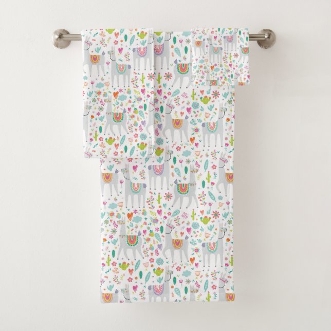 Niedliches Pastelllama-Muster Badhandtuch Set (Insitu)