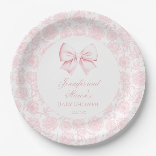 Niedliches pastellrosa Böhmerbaby Dusche Pappteller (Vorderseite)
