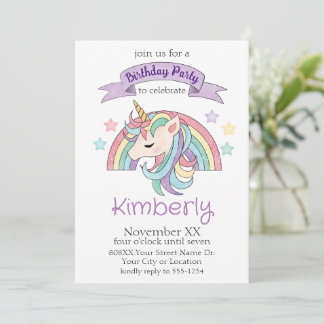 Niedliches Pastelrost und Funkelnd Einhorn-Party Einladung
