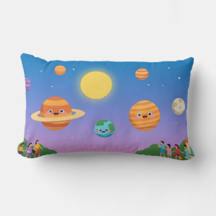Niedliches Pastelsolarsystem - Cartoon Planeten Ku Lendenkissen