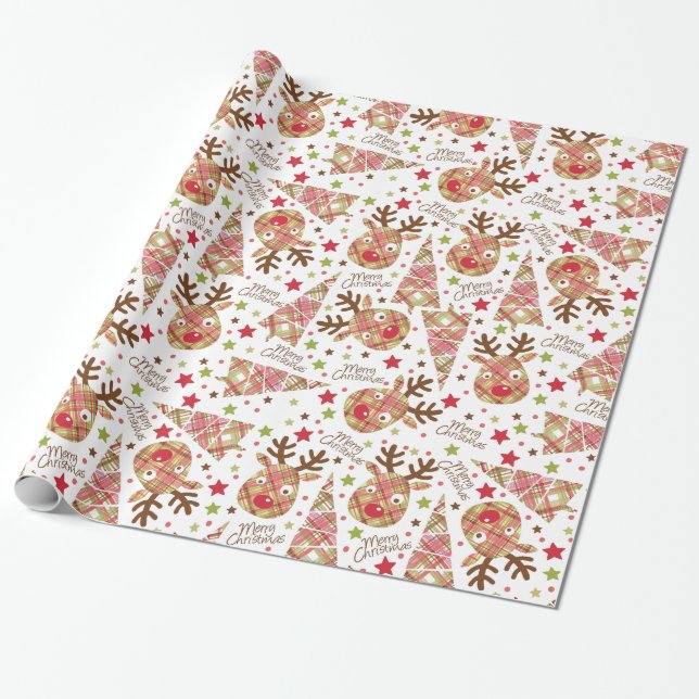 Niedliches Patchwork Frohe Weihnachten Geschenkpapier (Ungerollt)