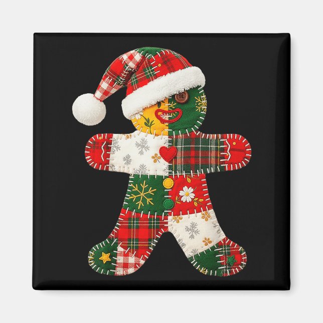 Niedliches Patchwork Gingerbrei Mann Weihnachten M Magnet (Vorne)