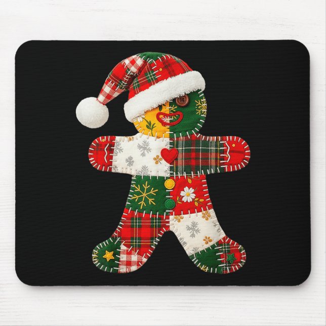 Niedliches Patchwork Gingerbrei Mann Weihnachten M Mousepad (Vorne)