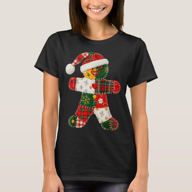 Niedliches Patchwork Gingerbrei Mann Weihnachten M T-Shirt (Vorderseite)