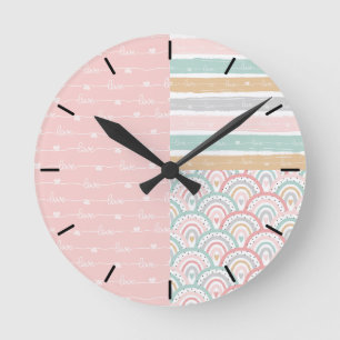 Niedliches Patchwork Herz Rainbows Pastell Wall Uh Runde Wanduhr