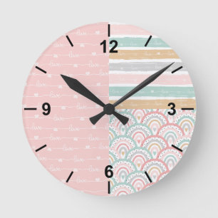 Niedliches Patchwork - Hörnchen - Regenbogen - Wan Runde Wanduhr