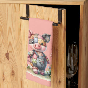 Niedliches Patchwork Piglet im Blumengarten Geschirrtuch