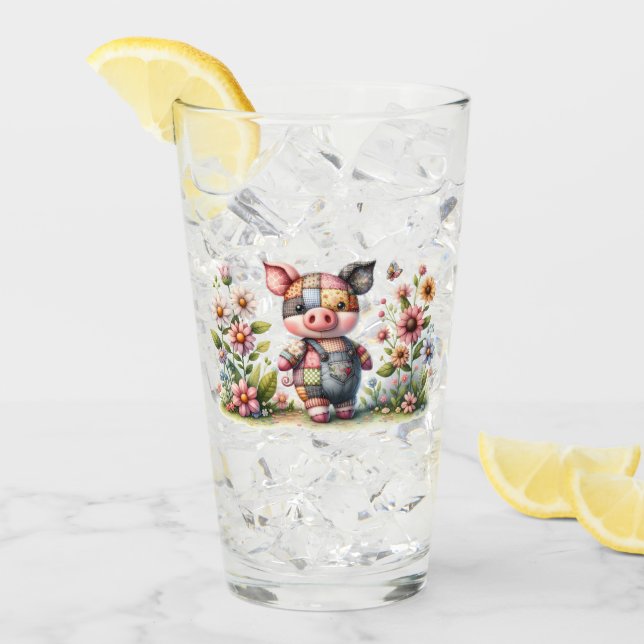 Niedliches Patchwork Piglet im Blumengarten Glas (Vorderseite Ice)