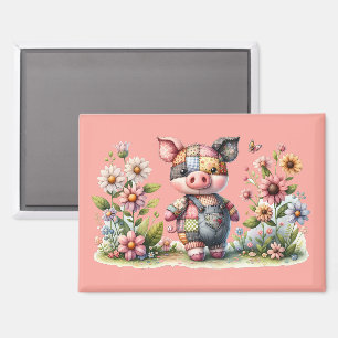 Niedliches Patchwork Piglet im Blumengarten Magnet