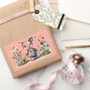 Niedliches Patchwork Piglet im Blumengarten Magnet Rechteckiger Aufkleber