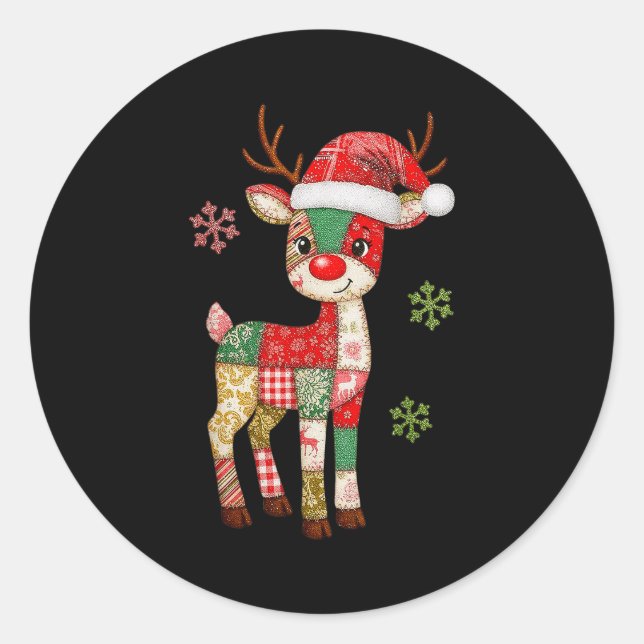 Niedliches Patchwork Reindei Weihnachten Weihnacht Runder Aufkleber (Vorderseite)