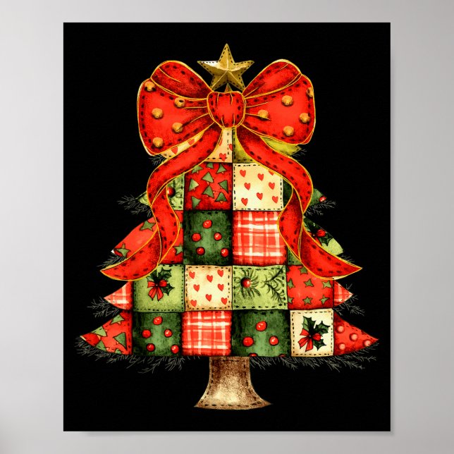 Niedliches Patchwork Weihnachtsbaum Merry Xmas Män Poster (Vorne)