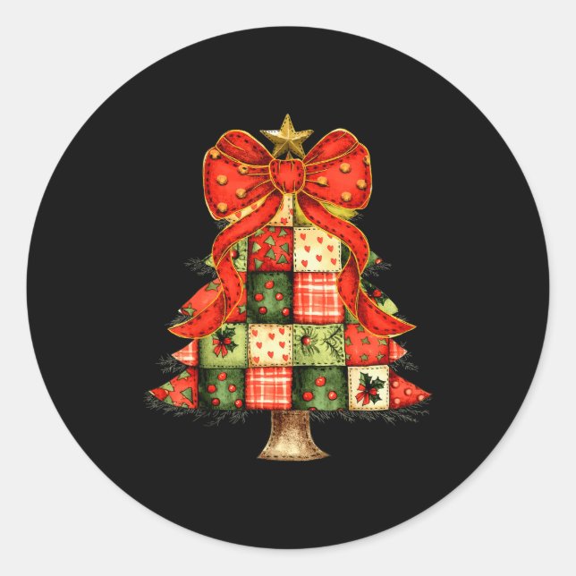 Niedliches Patchwork Weihnachtsbaum Merry Xmas Män Runder Aufkleber (Vorderseite)