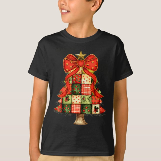 Niedliches Patchwork Weihnachtsbaum Merry Xmas Män T-Shirt (Vorderseite)