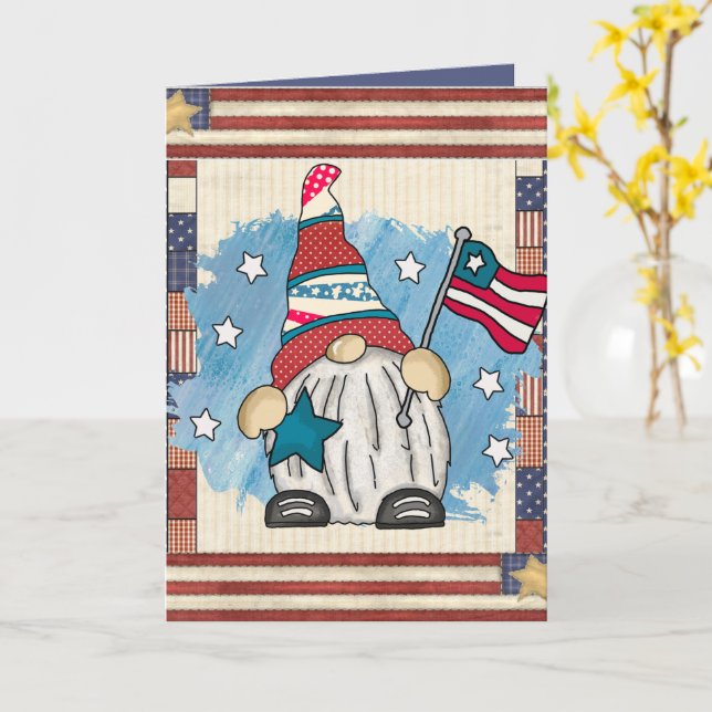 niedliches Patriotisches Gnome fügen Text hinzu Karte (Gelbe Blume)