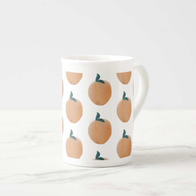 Niedliches Peach Orange Fruit Hand gezogen Prozellantasse (Vorderseite Rechts)
