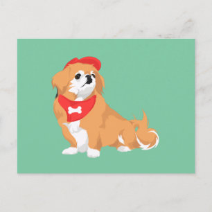 Niedliches Pekingese mit Red Hat und Bone Bandana Postkarte