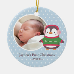 Niedliches Penguin Baby Erstes Weihnachtsfest Foto Keramik Ornament