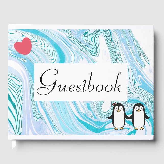 Niedliches Penguin Couple Gästebuch (Vorderseite)