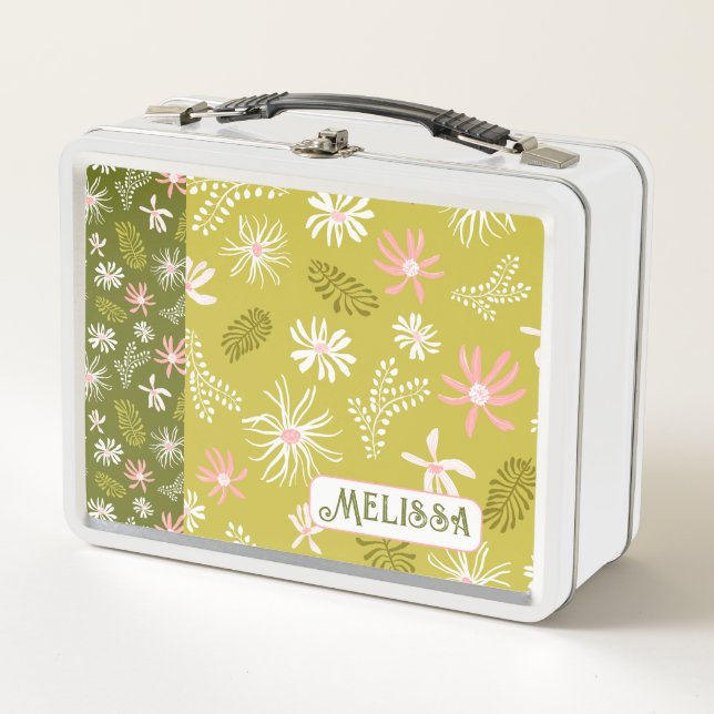 Niedliches Personal Metal Lunchbox grün und rosa B (Vorderseite)
