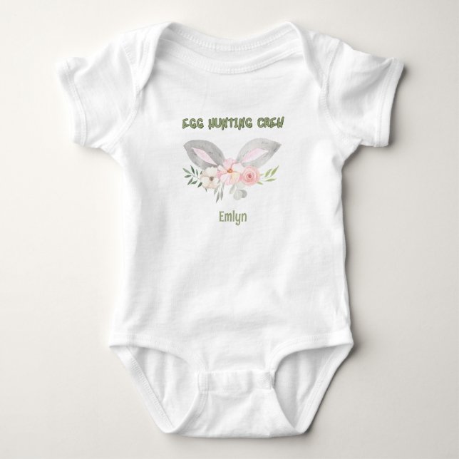 Niedliches Personalisiertes Baby Ei Jagd Crew Baby Strampler (Vorderseite)