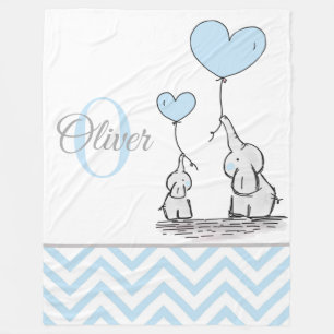 Niedliches Personalisiertes Blue Gray Elephant Zic Fleecedecke