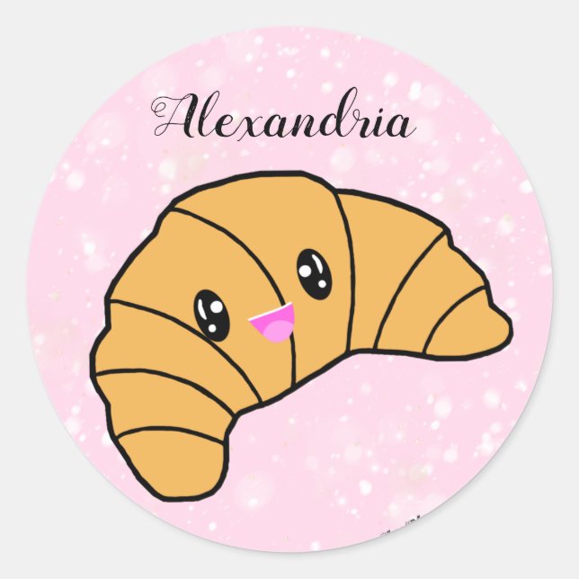 Niedliches Personalisiertes Croissant Pink Paris B Runder Aufkleber (Vorderseite)