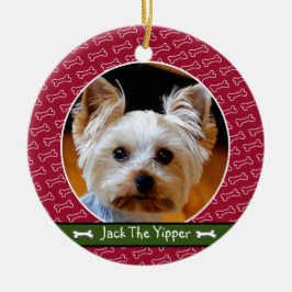 Niedliches Personalisiertes Dog Knochen Rotes Grün Keramik Ornament