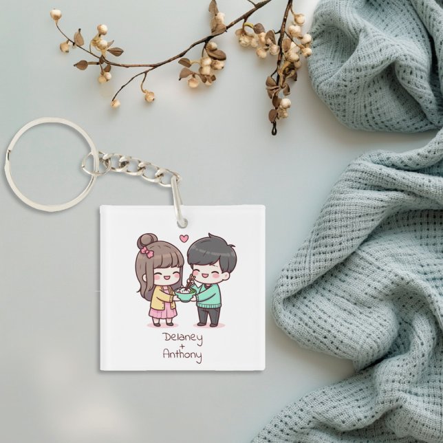 Niedliches Personalisiertes Dumpling-Paar im Chibi Schlüsselanhänger (Cute Personalized Chibi-Style Dumpling Couple Keychain
)