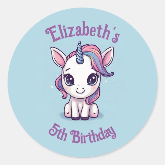 Niedliches Personalisiertes Einhorn-Gastgeschenk,  Runder Aufkleber (Vorderseite)
