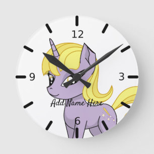 Niedliches Personalisiertes Einhorn Runde Wanduhr
