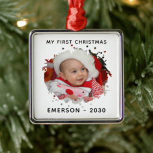 Niedliches Personalisiertes Foto Jahr Vorweihnacht Ornament Aus Metall