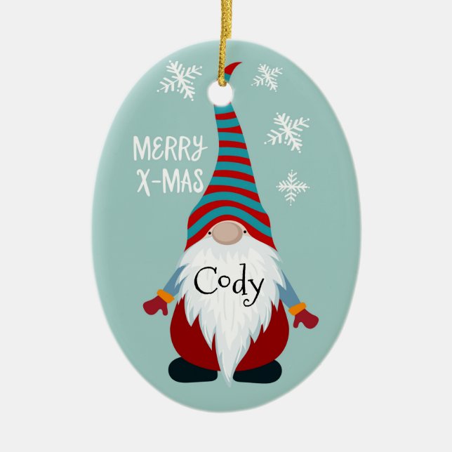 Niedliches Personalisiertes Gnome Keramik Ornament (Vorne)