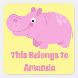 Niedliches Personalisiertes Hippo-Label-Aufkleber- Quadratischer Aufkleber