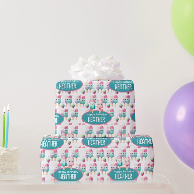Niedliches Personalisiertes IcePop Sommer Geburtst Geschenkpapier (Partygeschenke)