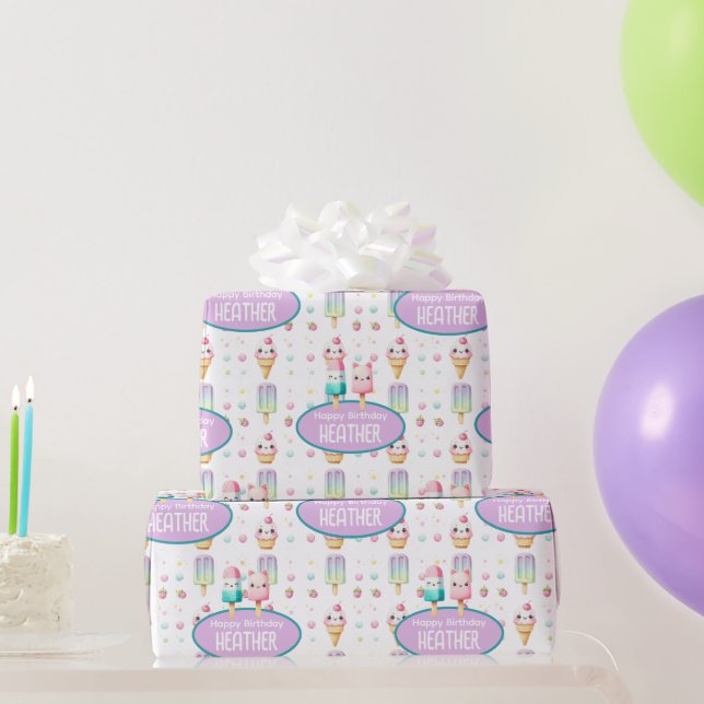 Niedliches Personalisiertes IcePop Sommer Geburtst Geschenkpapier (Partygeschenke)