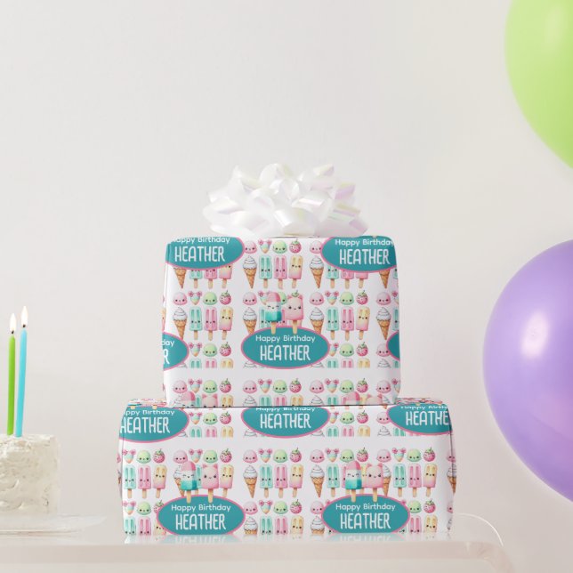 Niedliches Personalisiertes IcePop Sommer Geburtst Geschenkpapier (Partygeschenke)