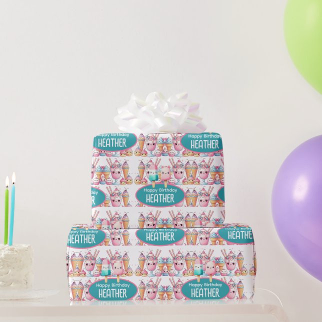 Niedliches Personalisiertes IcePop Sommer Geburtst Geschenkpapier (Partygeschenke)