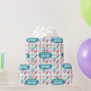 Niedliches Personalisiertes IcePop Sommer Geburtst Geschenkpapier