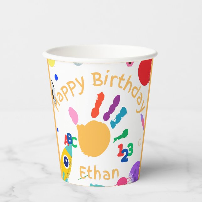 Niedliches Personalisiertes Kid's ABC Handfarbe 12 Pappbecher (Vorderseite)