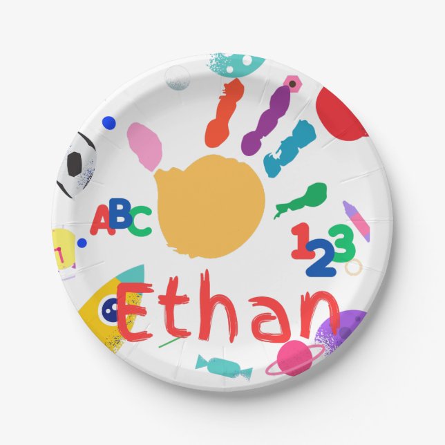 Niedliches Personalisiertes Kid's ABC Handfarbe 12 Pappteller (Vorderseite)