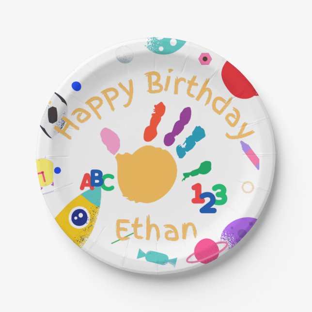 Niedliches Personalisiertes Kid's ABC Handfarbe 12 Pappteller (Vorderseite)